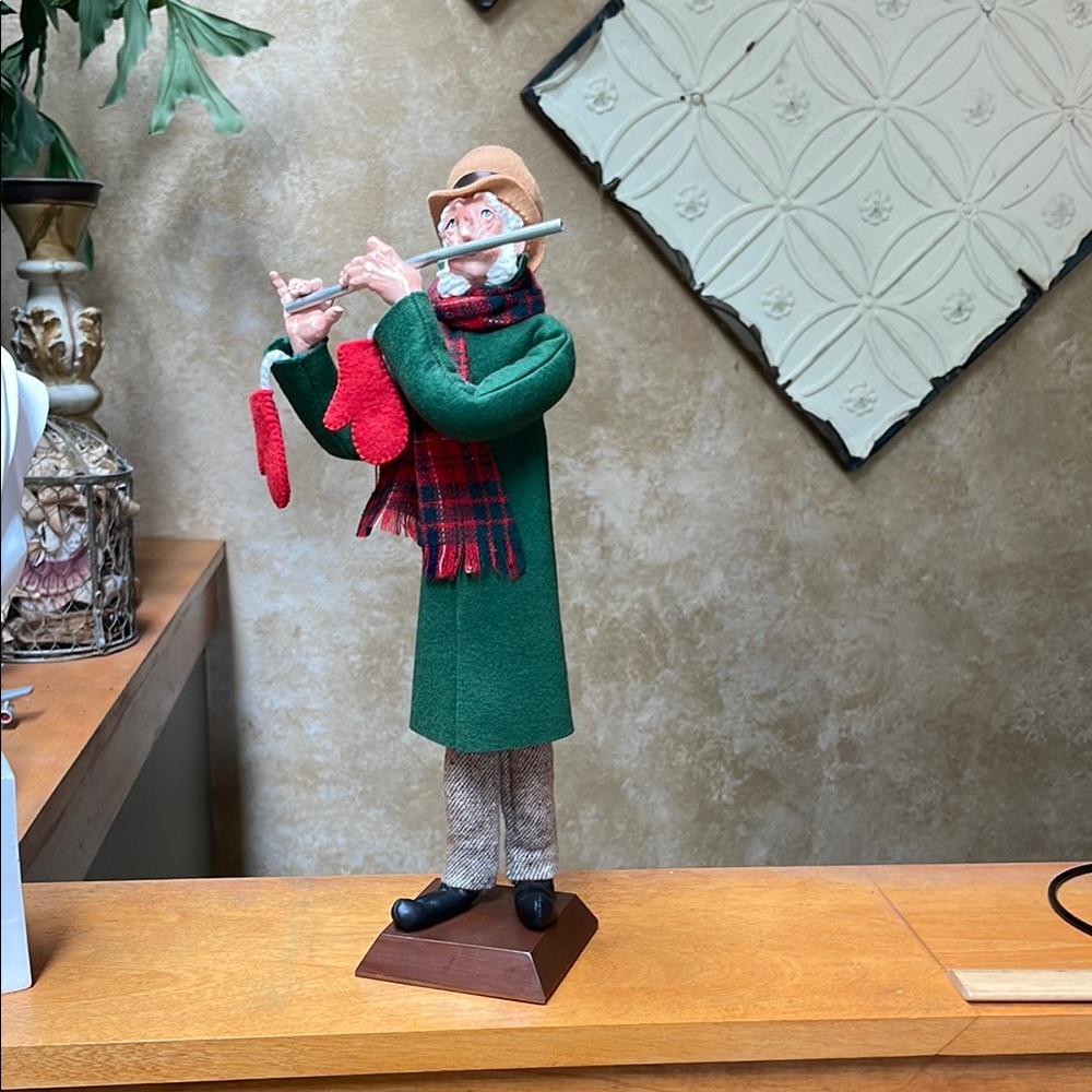 Holiday Attired Man Flute Player Simpich Caroler Figurine Character Dolls